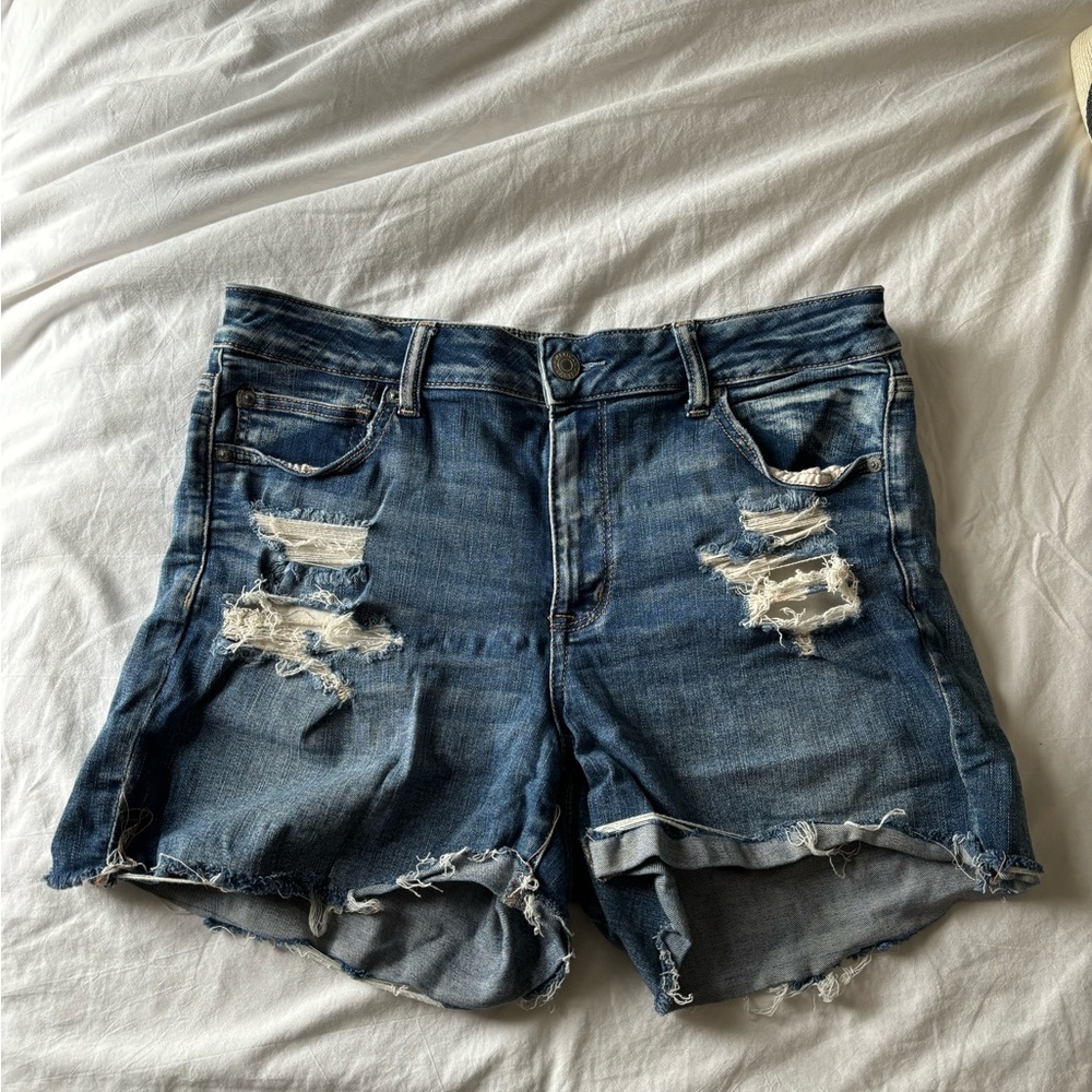 American Eagle Outfitters Blue Distressed Jean Shorts